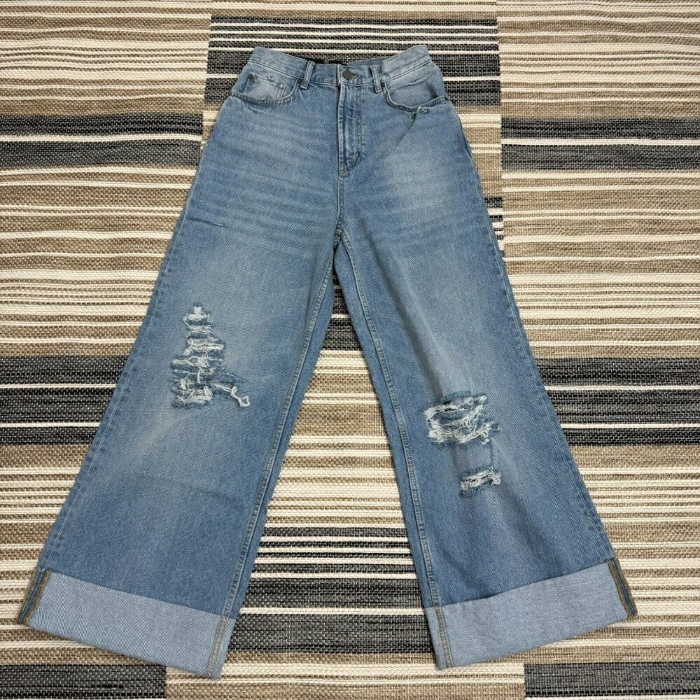 BDG Womens Skater Baggy Denim Jeans Wide Leg Distressed 5-Pocket Blue Size 26